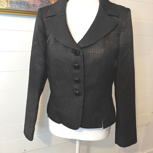 Le Suit Black Croc Embossed Blazer Fitted Jacket Career Wear Business Preppy - Picture 2 of 13
